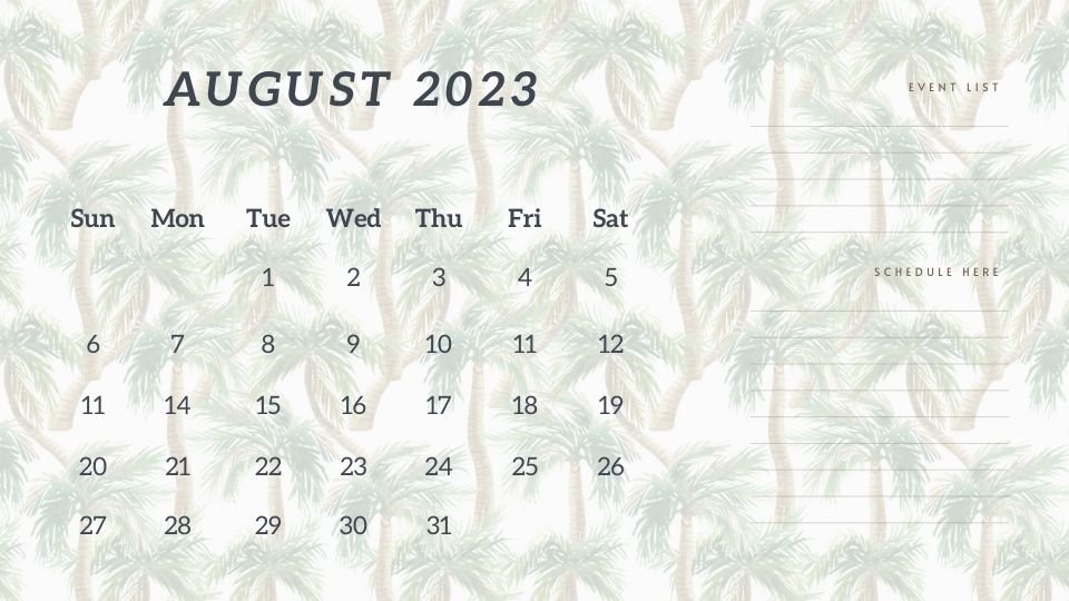 August 2023 Monthly Calendars
