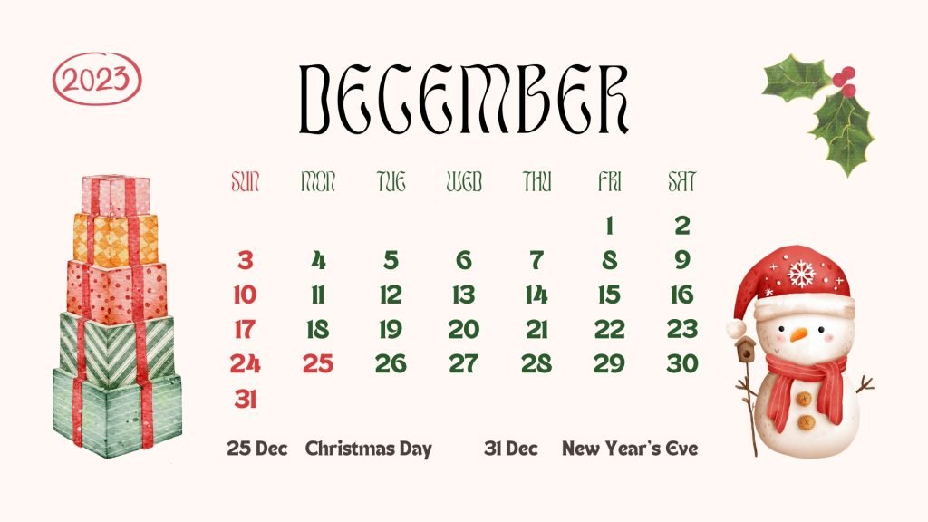 Aesthetic Cream December 2023 Calendar