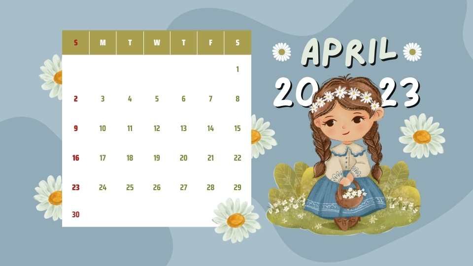 April Children 2023 Printable calendar