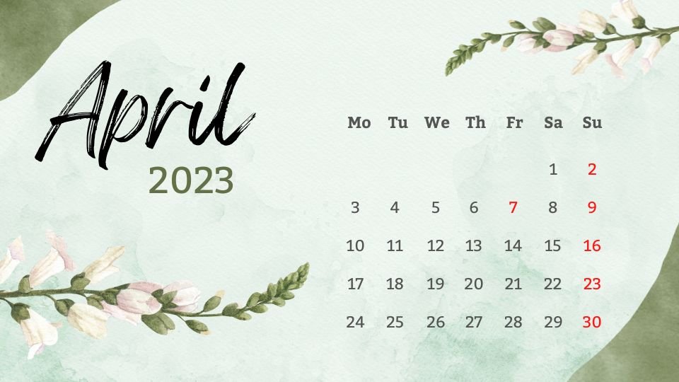 April 2023 Green Printable Calendar