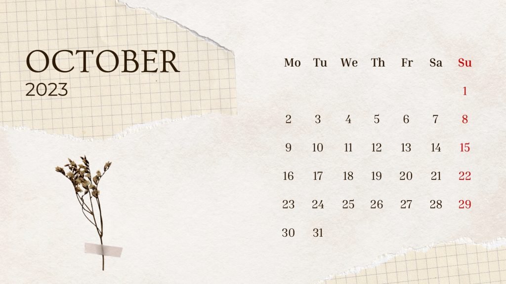 Beige Aesthetic Ripped United Kingdom 2023 October Calendar