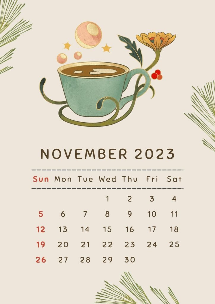 Beige Green Vintage Calendar 2023 Print A4 Document