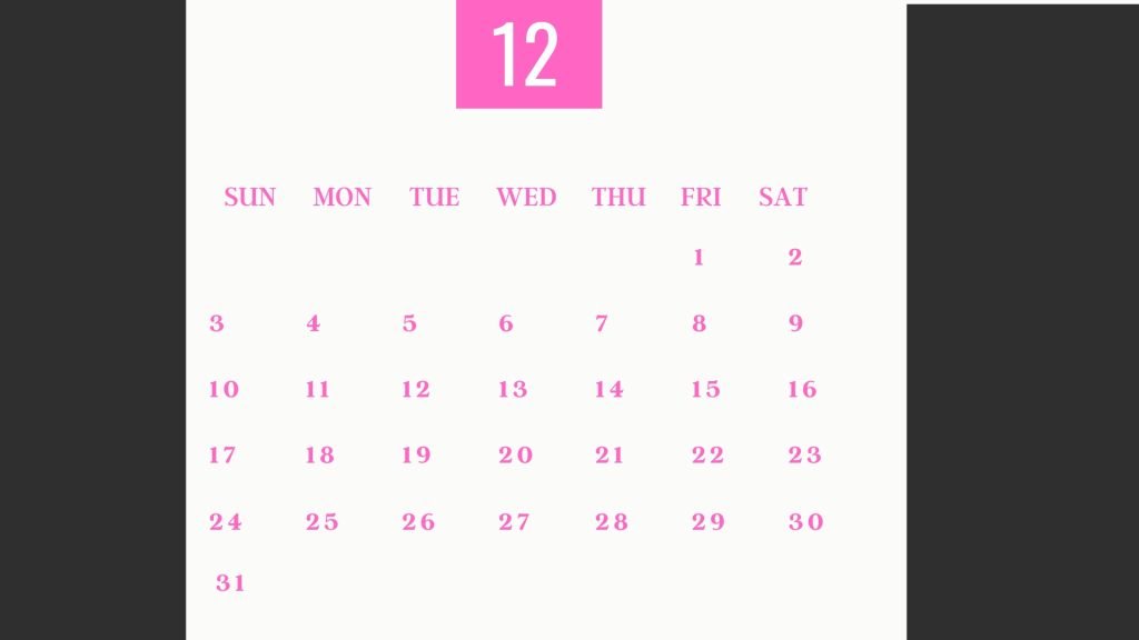 Black Pink December 2023 Calendar