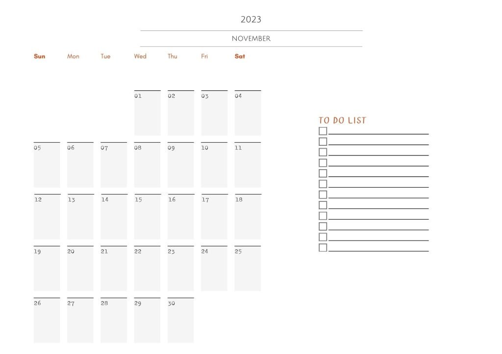 Black White Simple  2023 Year Calendar Document 