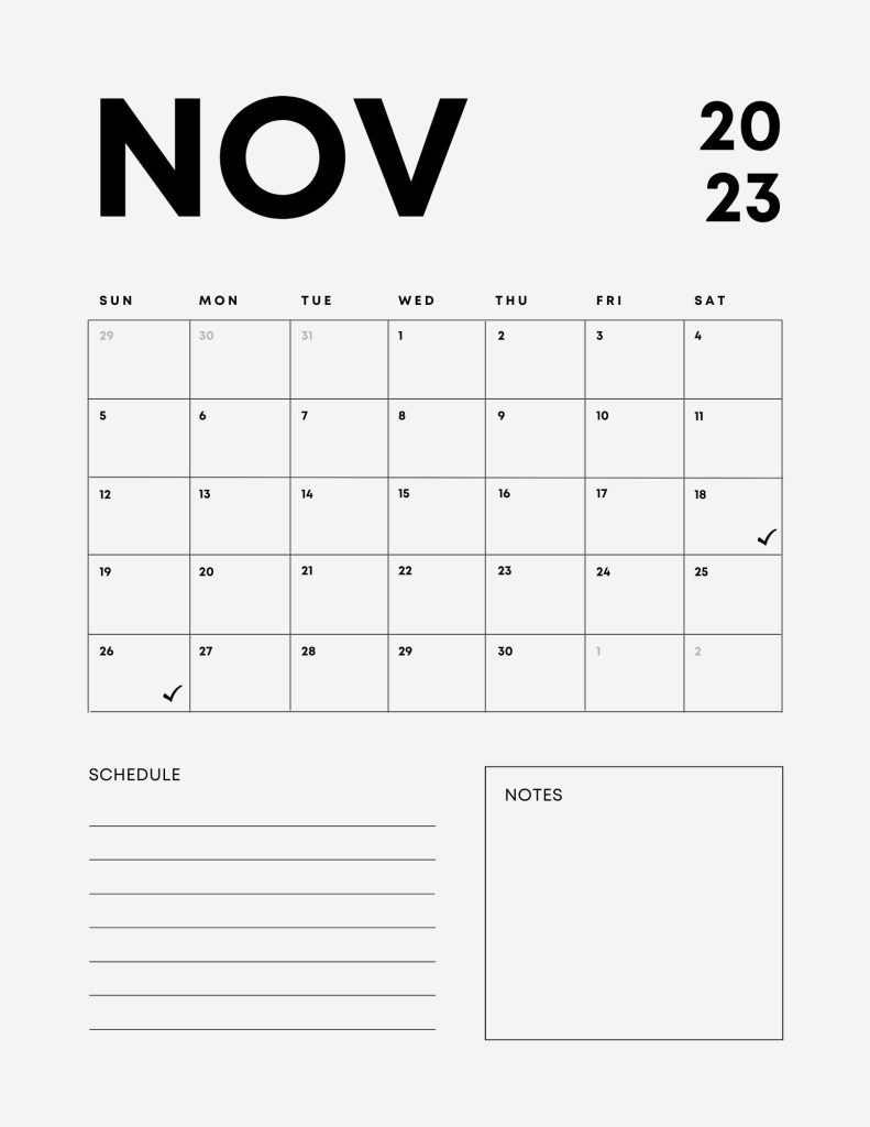 Black and White Modern Minimalist Calendar 2023 Planner