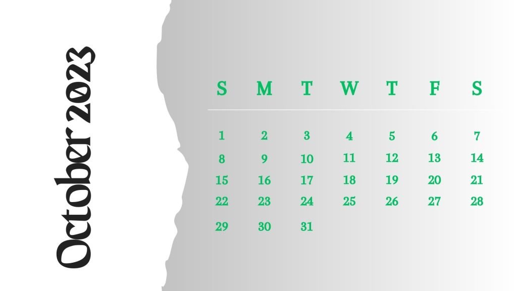Black green Abstract October 2023 Calendar