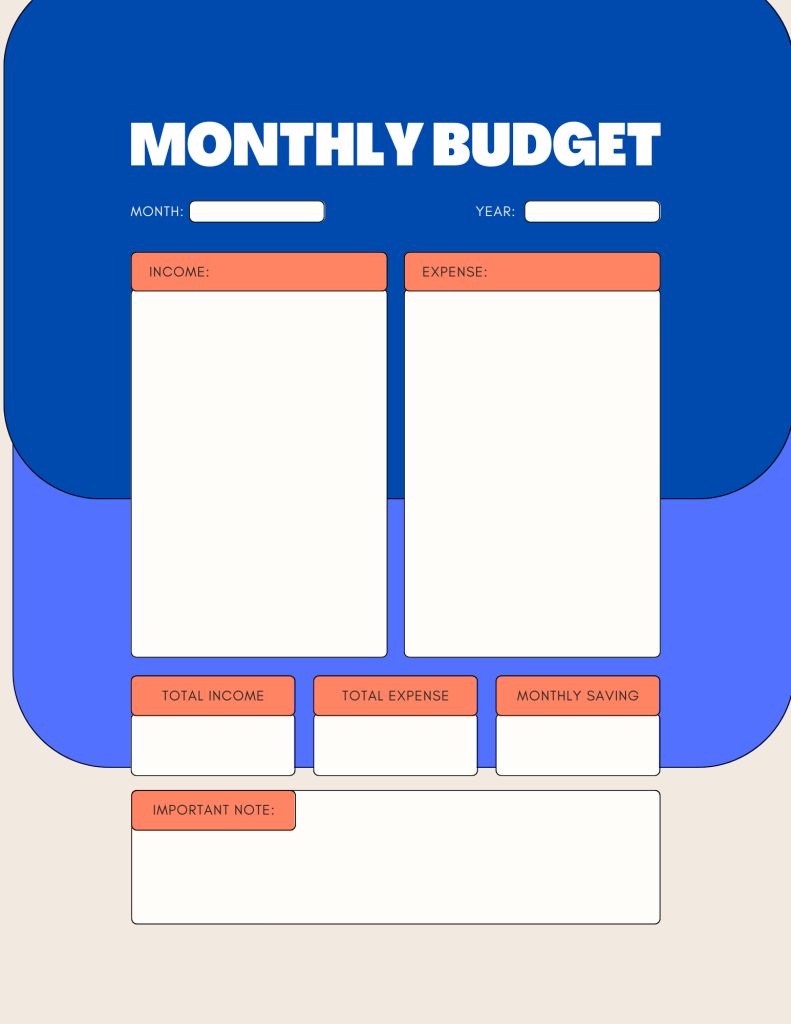 Simple monthly budget tracker