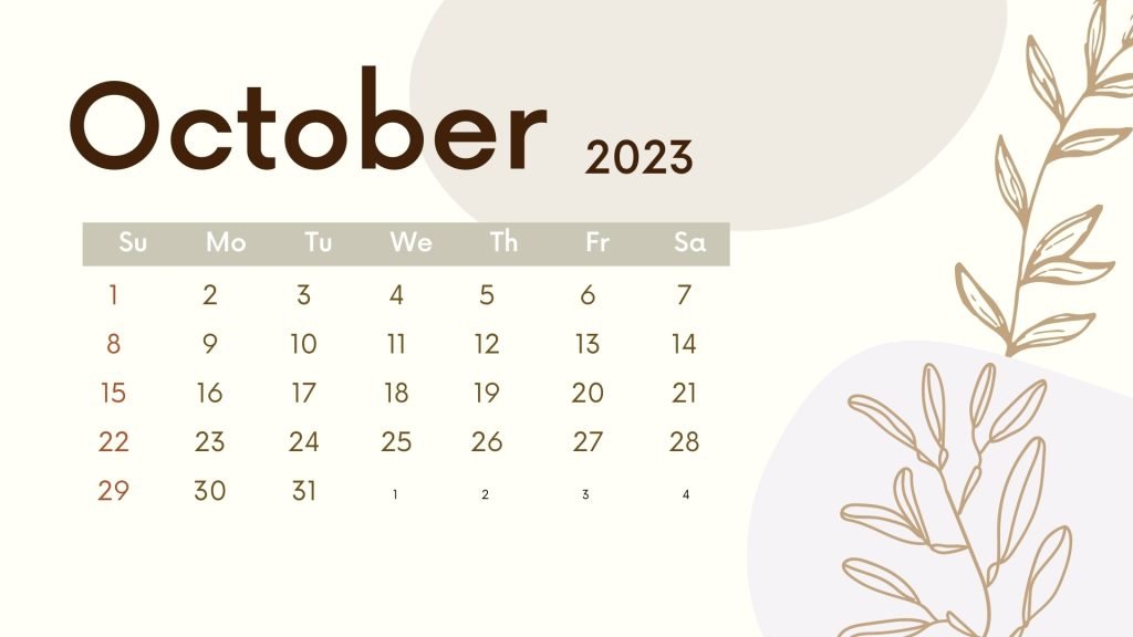 Brown Floral October 2023 Calendar