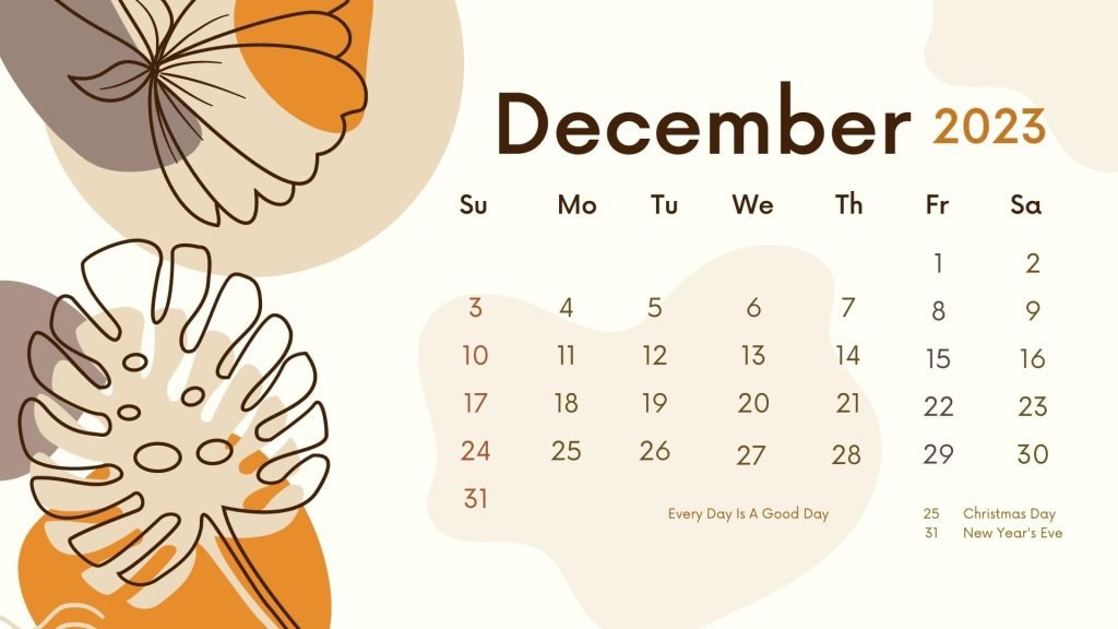 Brown and Orange Abstract Floral December 2023 Calendar