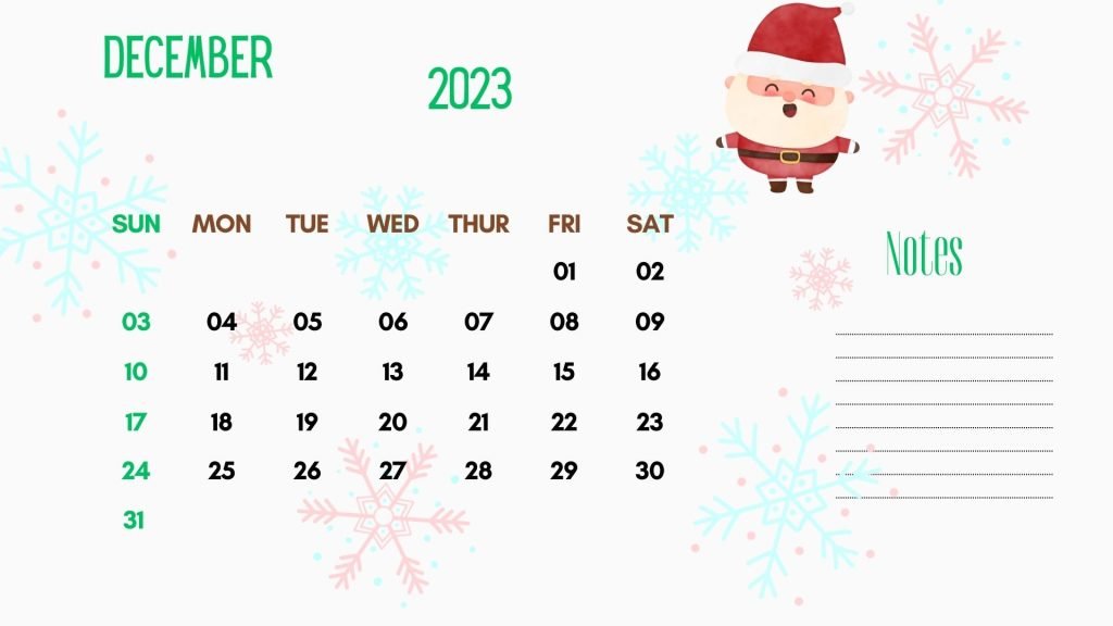 Colorful Dec Calendar 2023