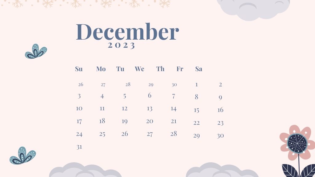 Colorful Minimalist December 2023 Calendar