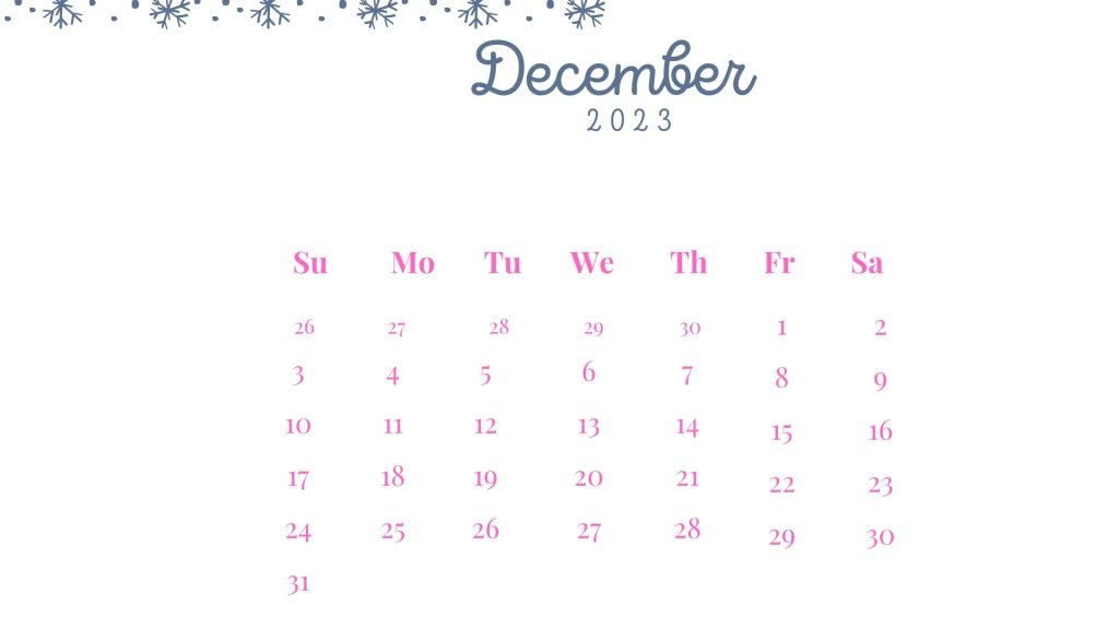 Colorful Minimalist December 2023 Calendar