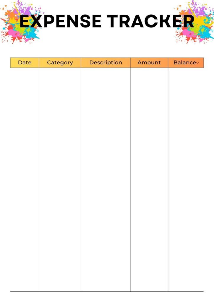 Colourful Tracker Sheet Planner