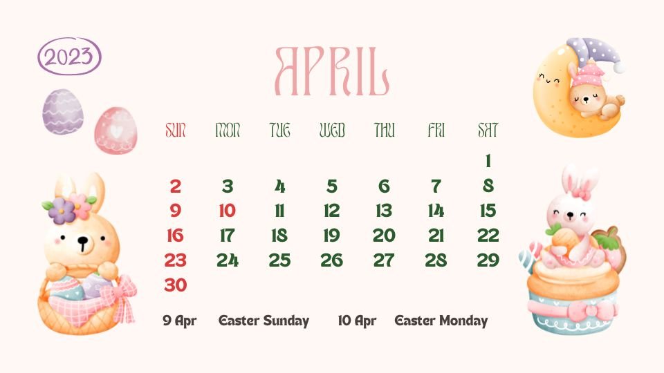 Easter Theme April 2023 Calendar