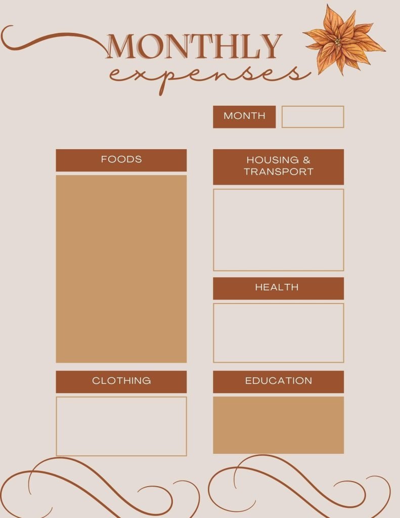 Earthy Tones Aesthetic Monthly Expenses Planner
