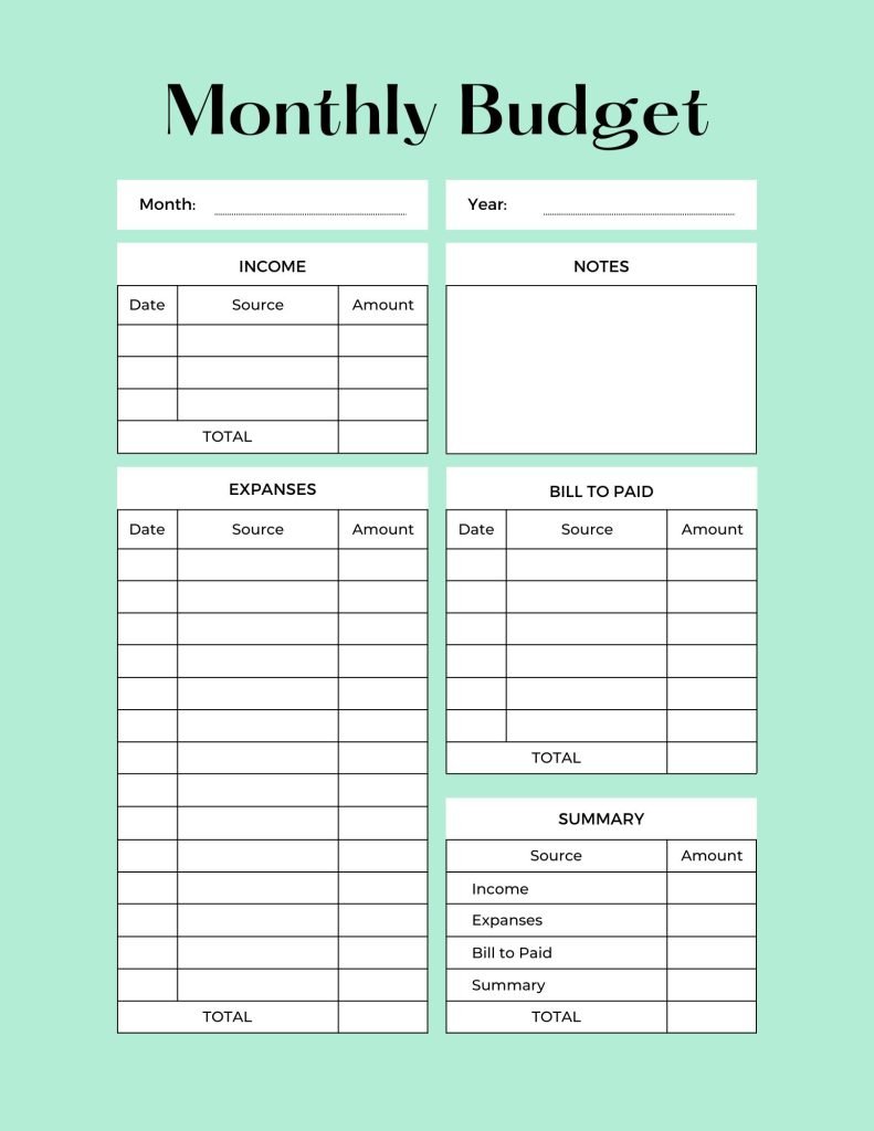 Monthly budget tracker