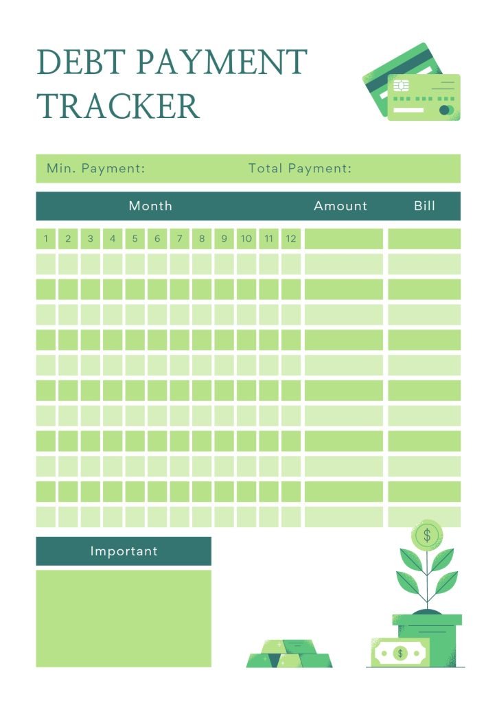 Green Financial Daily Planner Payment Tracker Worksheet
