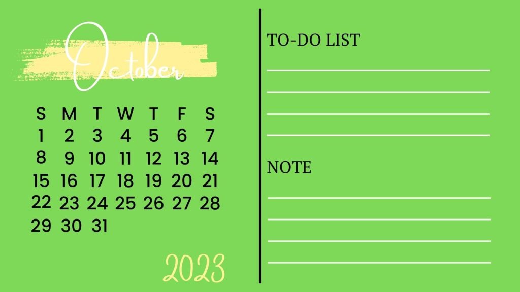 Green Minimalist October 2023 Calendar