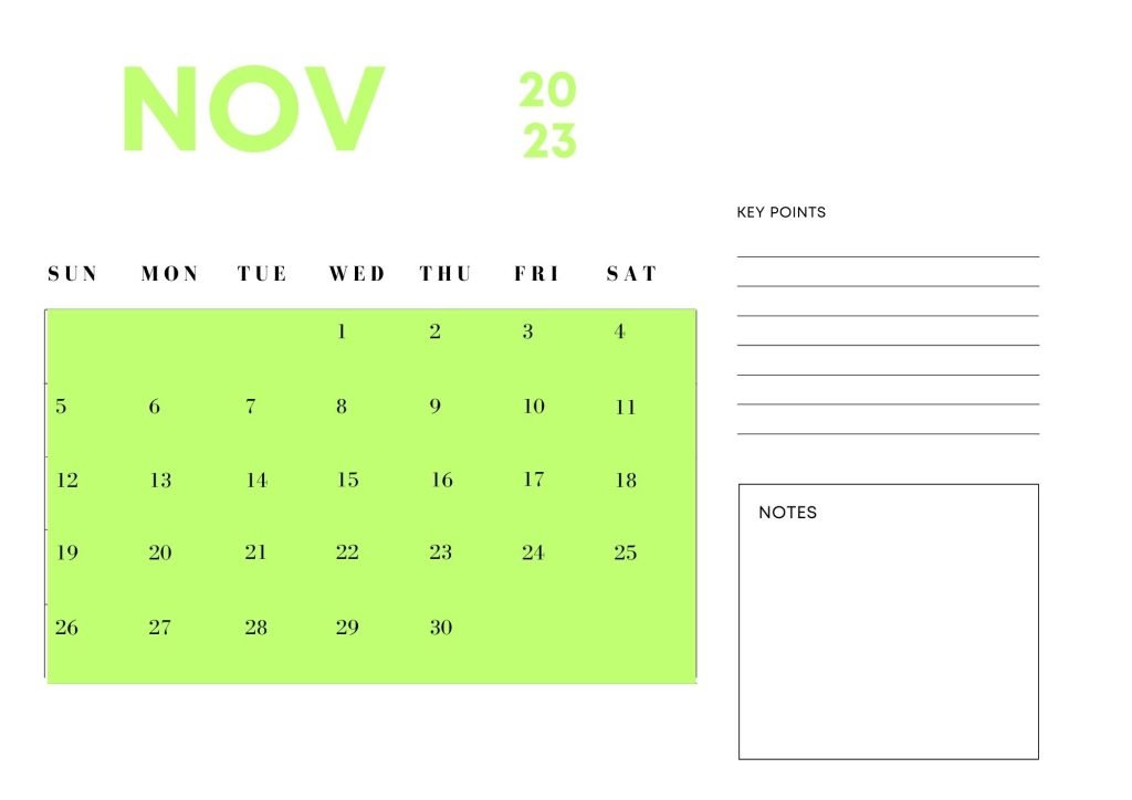 Green Modern Minimalist Calendar 2023 Planner