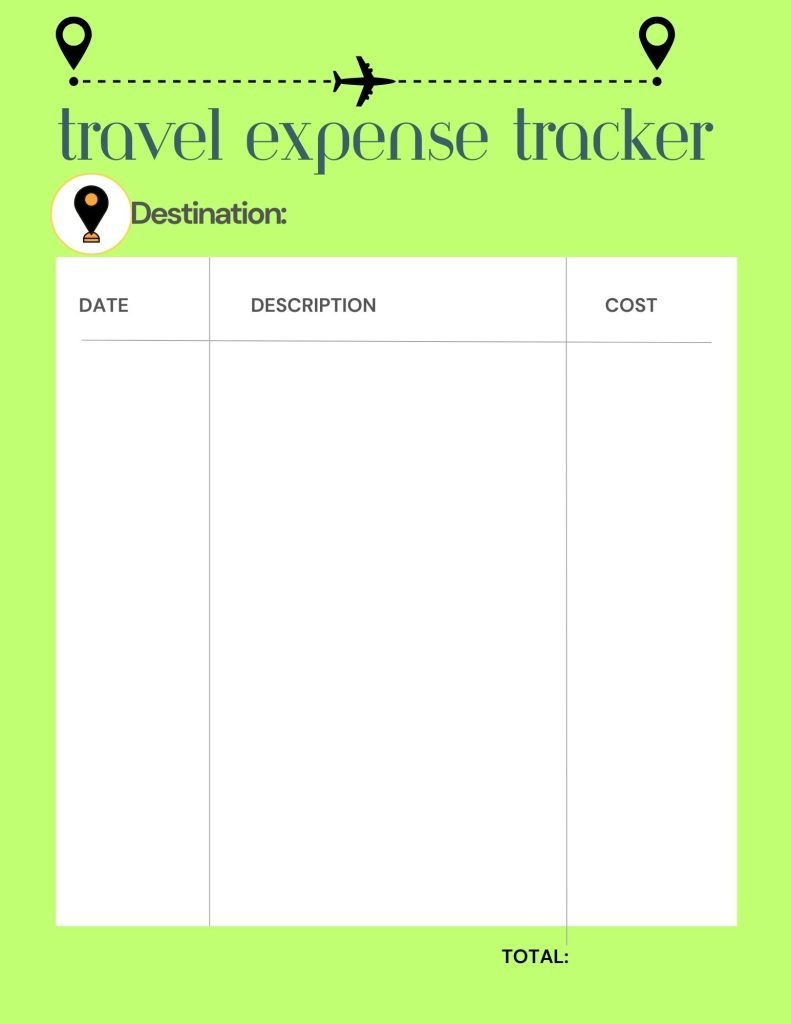 Green Playful Travel Expense Tracker Planner
