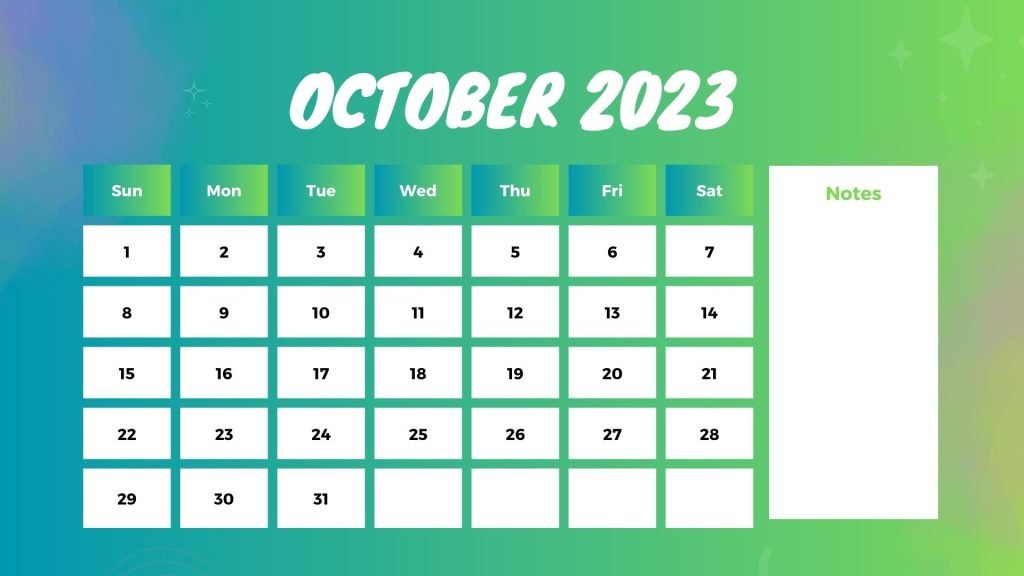 Green Playfun October Calendar