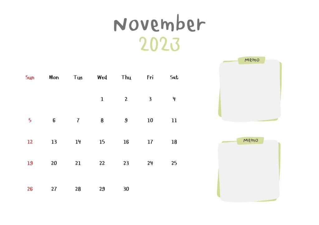 Green White Cute Calendar