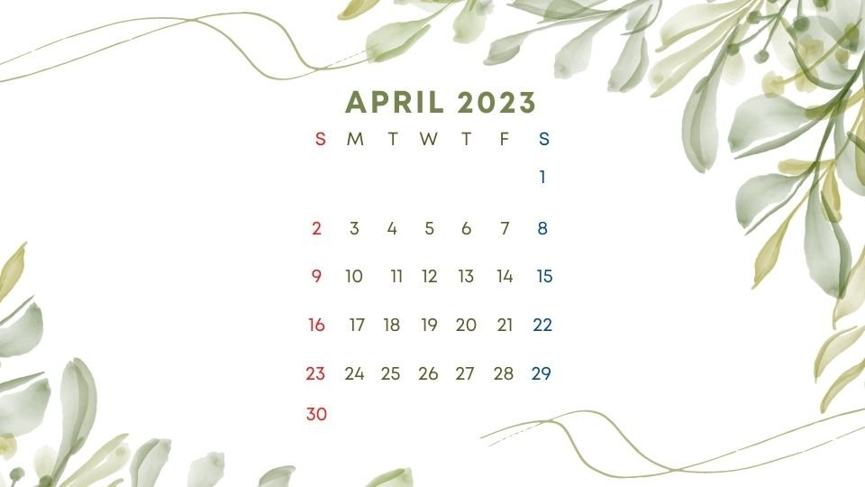 Green, White, and Red April 2023 Printable Calendar