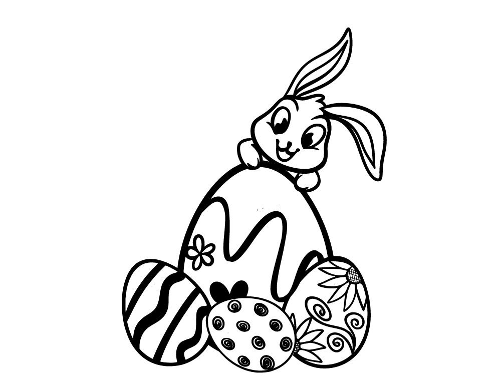 Easter bunny on Eggs coloring page