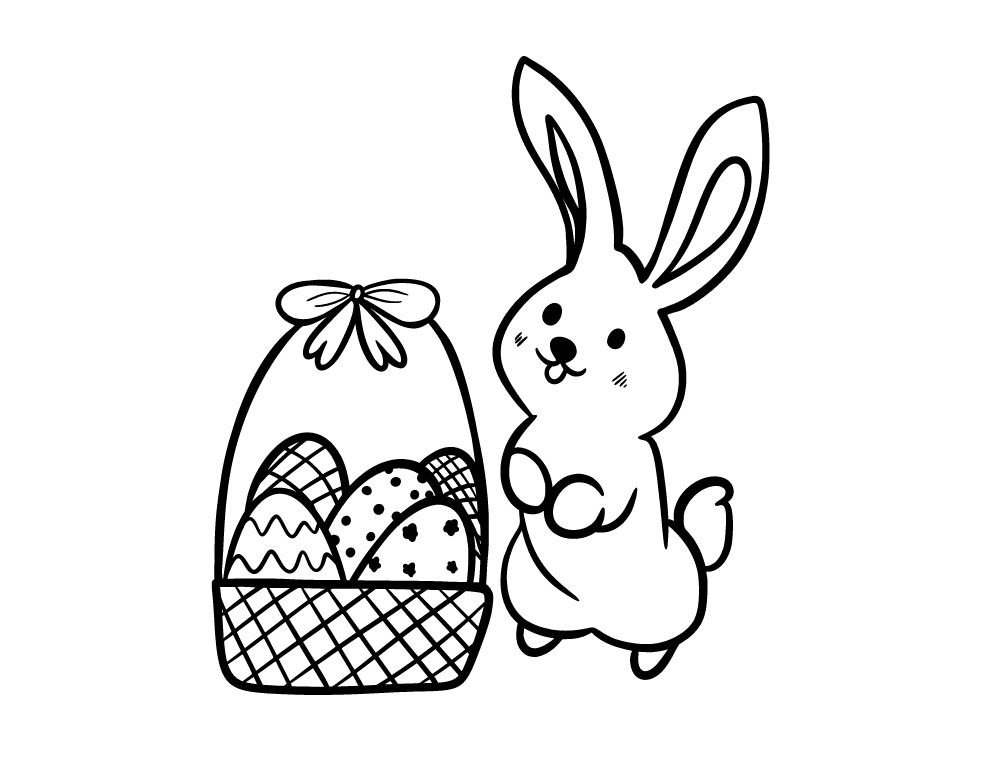 Easter bunny and basket coloring page
