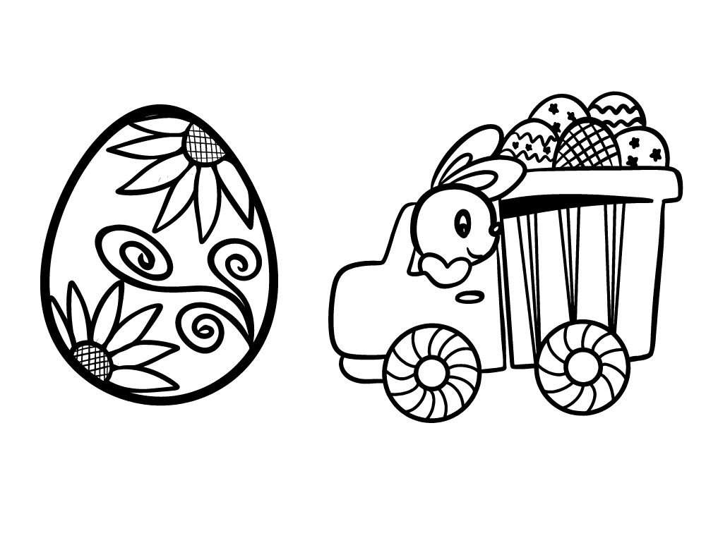 Easter eggs and bunny coloring page
