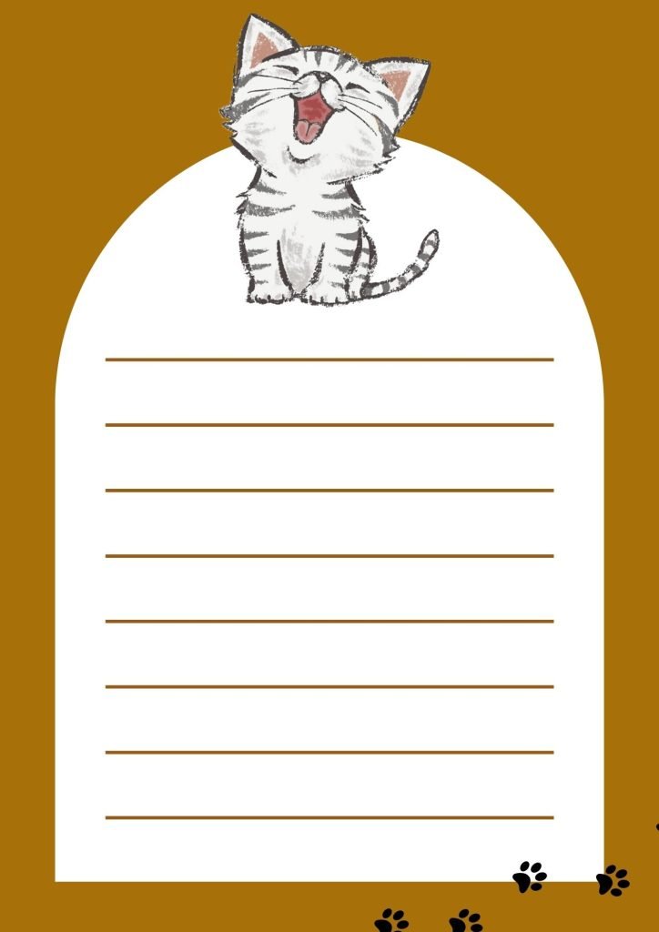 Light Brown Green Cat Paw Note Paper Page A4