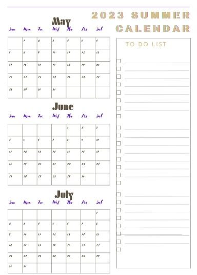 2023 Summer Calendars