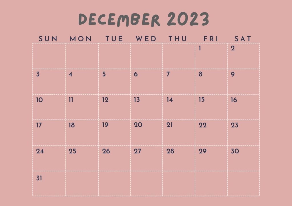 Minimalist Dec Printable Calendar 2023