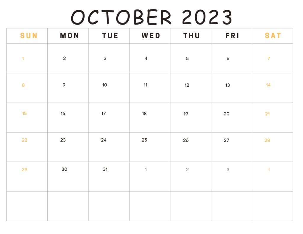 Minimalist Modern Monthly October 2023 Calendar