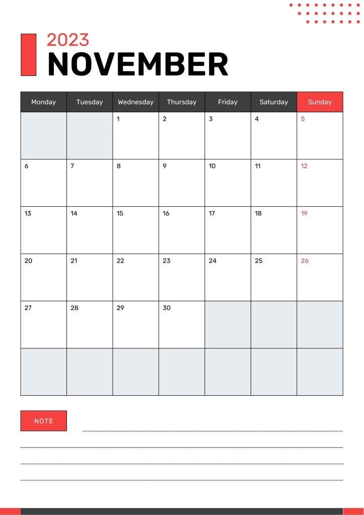 Minimalist Modern Red Grey 2023 Calendar