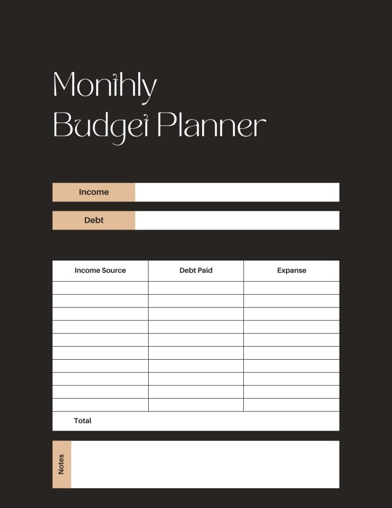 Monthly budget planner example