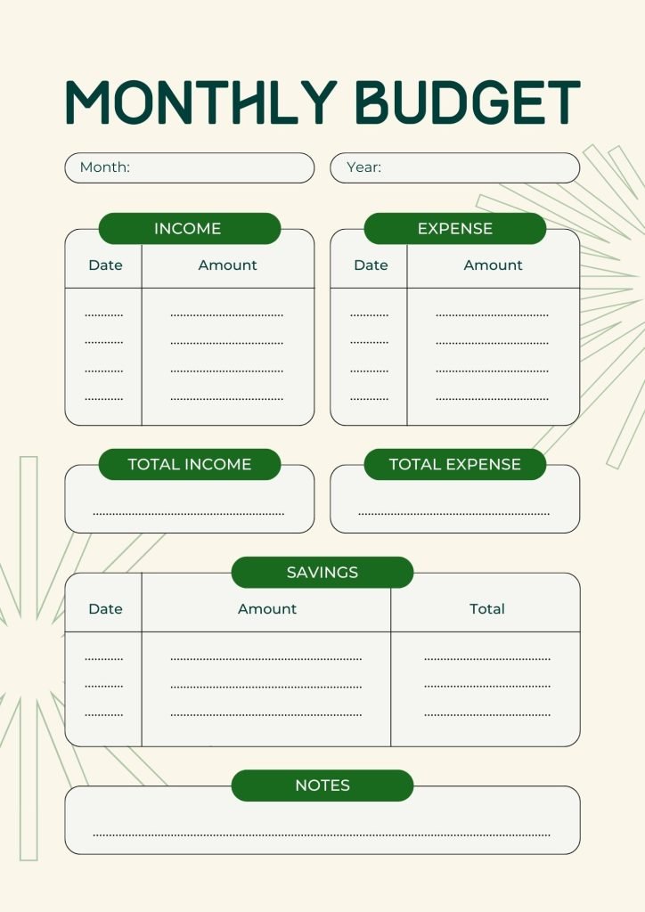 Monthly budget printable income and expense planner