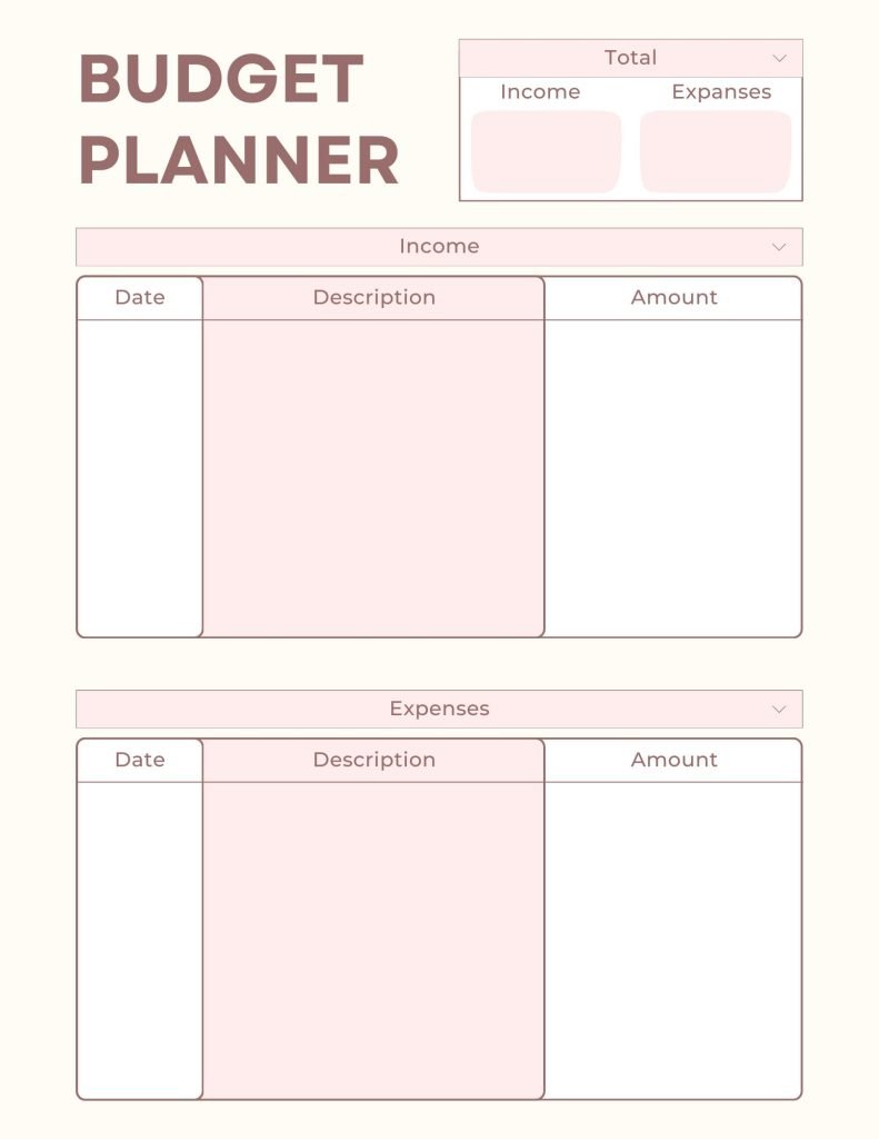 Printable monthly budget planner