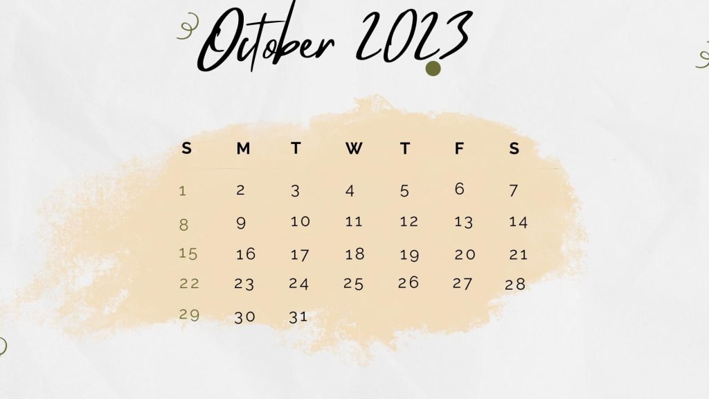 Monthly October 2023 Calendar