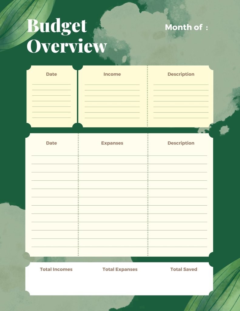Green Monthly Budget planner 