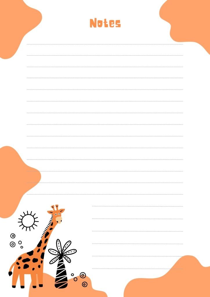 Orange Black Childish Simple Illustration Animal Giraffe Notes Page Border