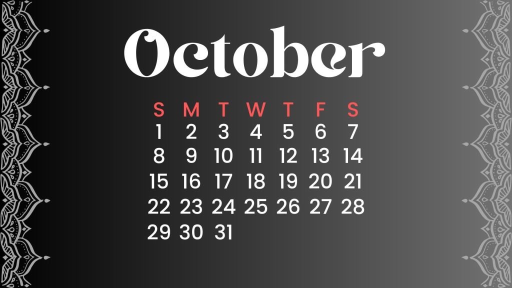 Outer Space White Simple October Calendar