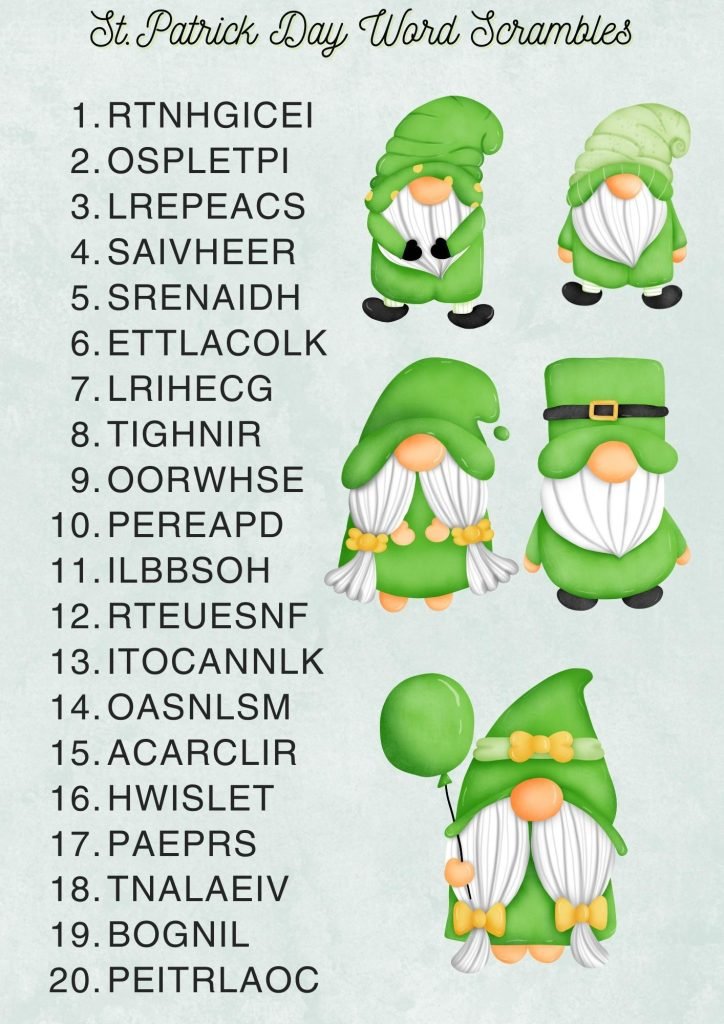 Pat Minimalist St Patrick's Day Word Scramble