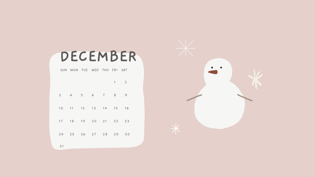 Pink Cute Winter December Snowman Calendar Desktop Wallpaper