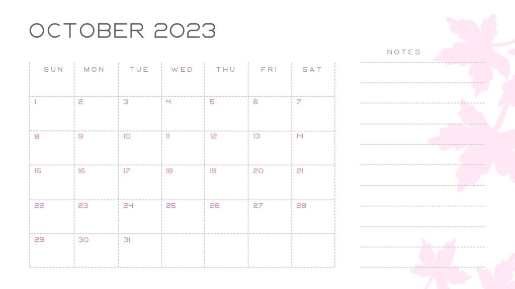 Pink Minimal Botanical October 2023 Calendar
