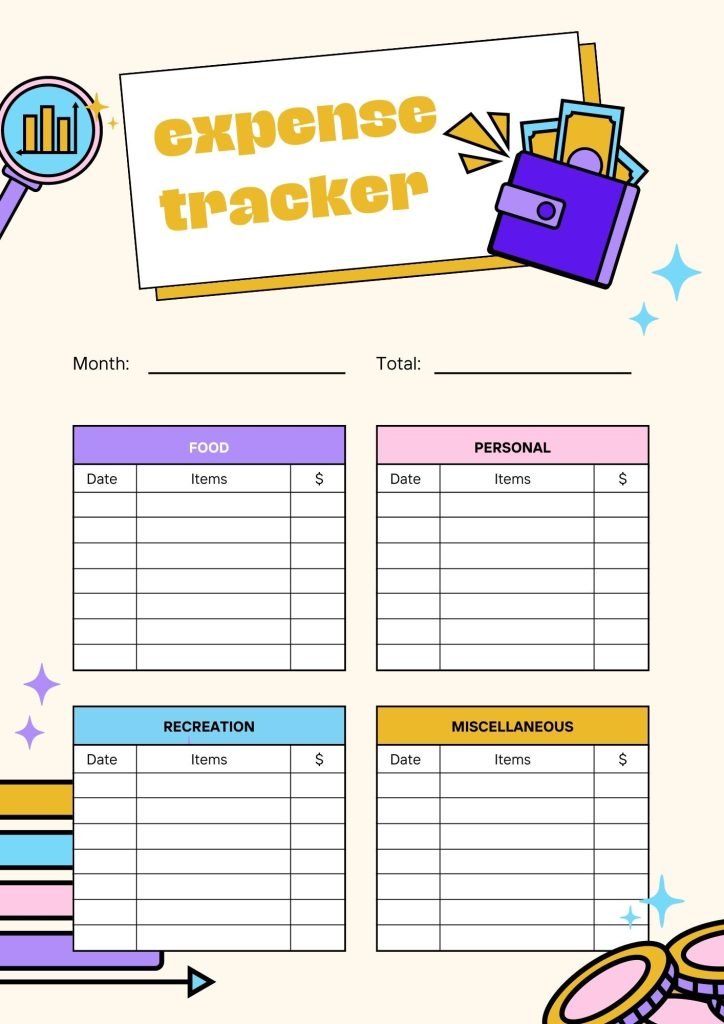 Purple Pink Playful Illustration Expense Tracker Planner