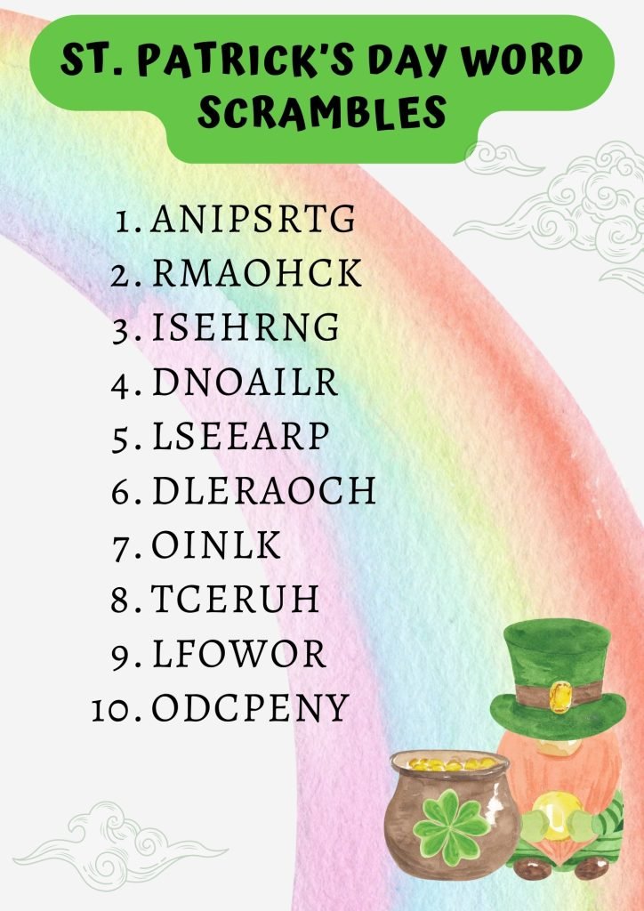 Rainbow Minimalist St Patrick's Day Word Scramble