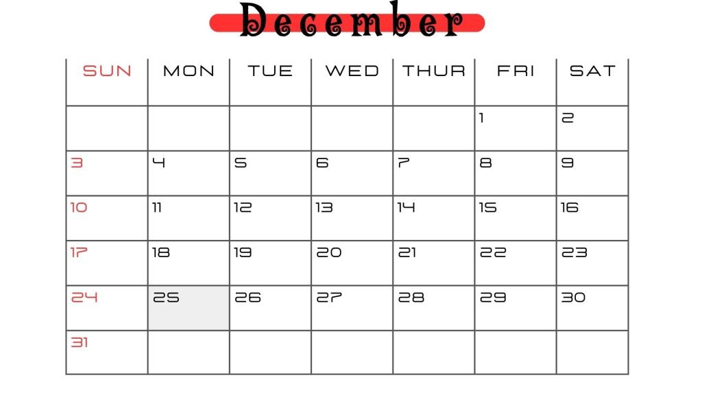 Red Minimalist Dec Planner 2023 Calendar