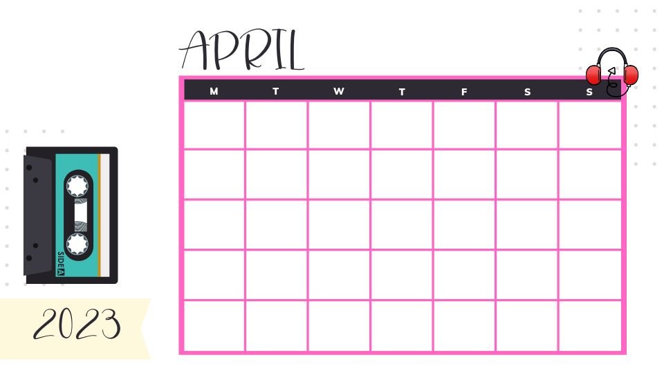 Retro April 2023 Blank Calendar