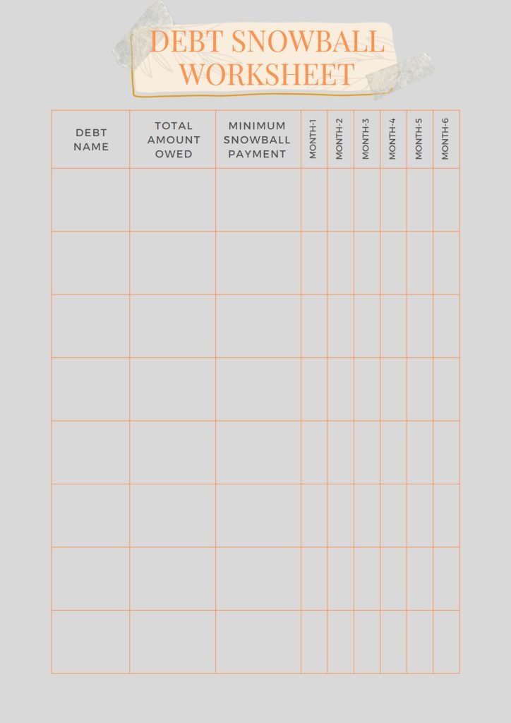 Simple Debt Snowball Tracker Table Worksheet
